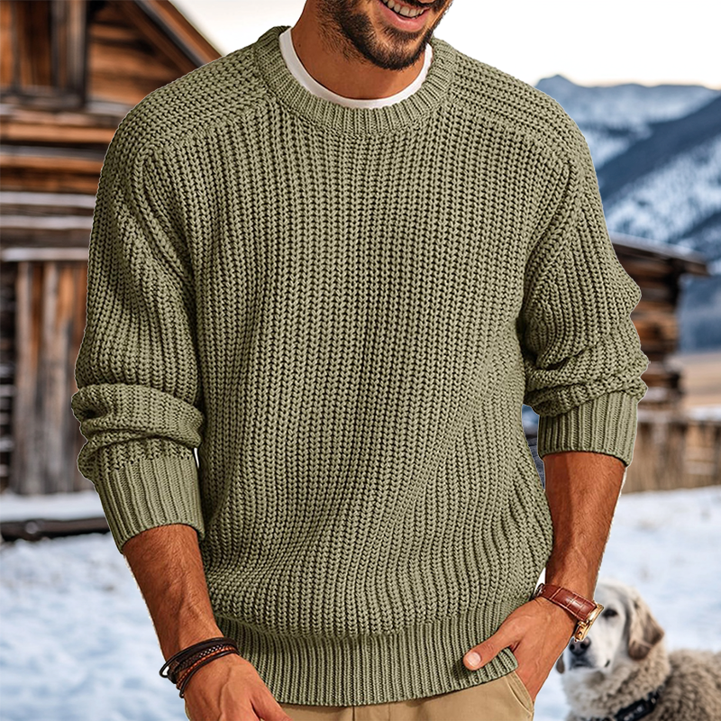 Men's Retro Western Style Knitted Sweater Crew Neck Pullover Black
