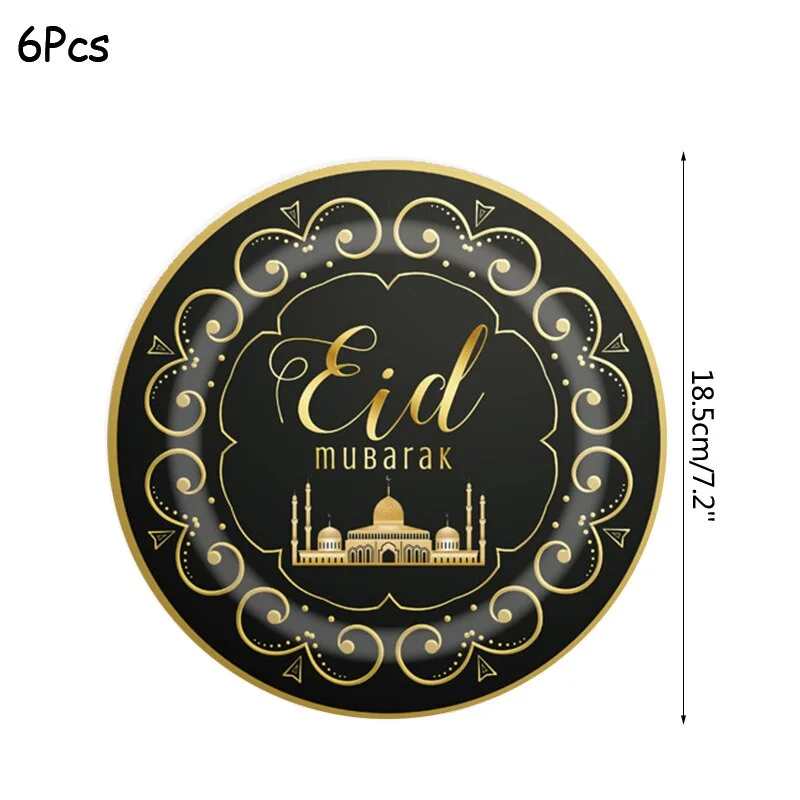 1set Eid Mubarak Disposable Tableware Paper Plates Cups for Ramadan Kareem Decoration Islamic Muslim Festival Party Supplies