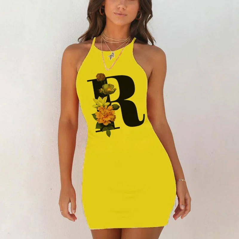 Spaghetti Camisole Mini Short Dress Women Plus Size Bodycon Dress Summer Sexy Sleeveless 26 Letter Print Party Club Dresses 2021