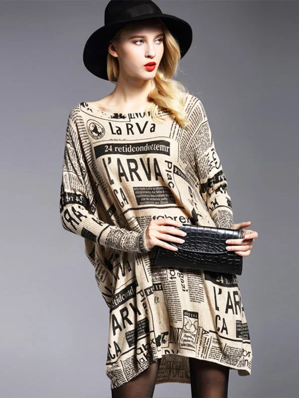 Loose Newspaper Printed Knitted Sweater
