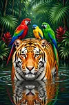 Luxury AB Velvet Diamond Painting Kit - Tiger and Parrot