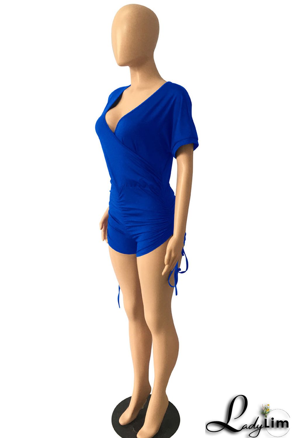 Royal Blue Sexy Solid Split Joint V Neck Regular Jumpsuits