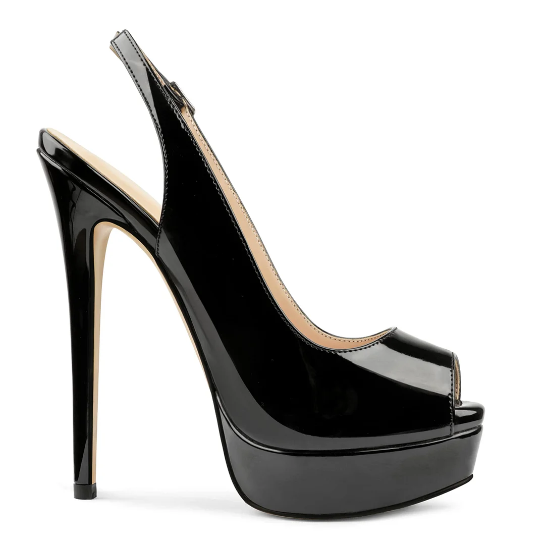150mm Slingback High Heels Open Toe Platform Strap Pumps-MERUMOTE