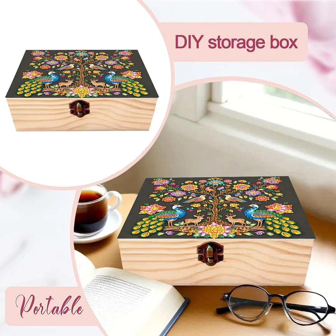 Peacocks and Trees DIY Wooden 5D Diamond Art Diamond Art Storage Box for Adults