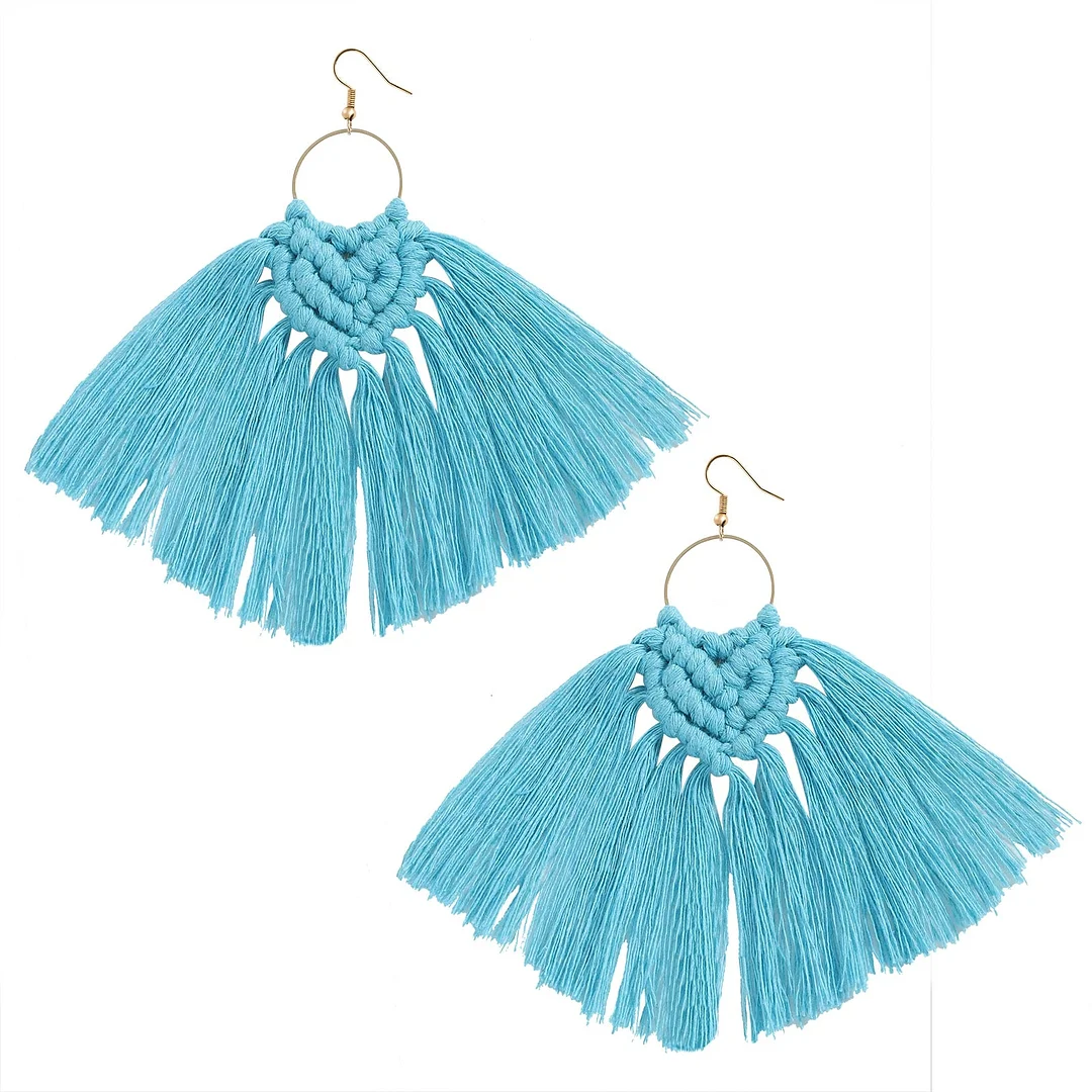 Dvacaman 2020 New Design Bohemian Leaf Shape Tassel Earrings For Women Fashion Weave Macrame Cotton Thread Earrings Drop Jewelry