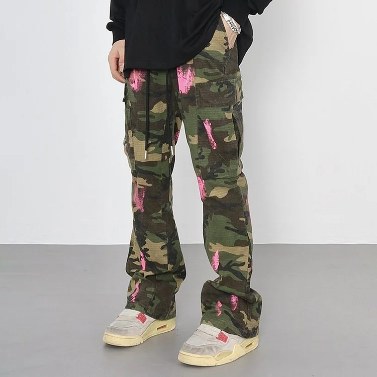 Sopula Men's Retro High Street Style Splash Pocket Camouflage Flared Pants