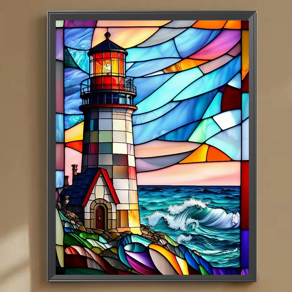 Diamond Painting - Full Round Drill - Stained Glass Lighthouse(30*40cm)
