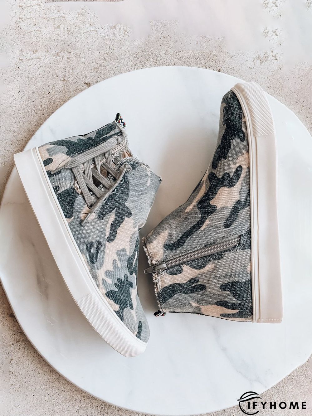 Casual Lace-up Decor Fringe High Top Canvas Shoes with Side Zip | IFYHOME