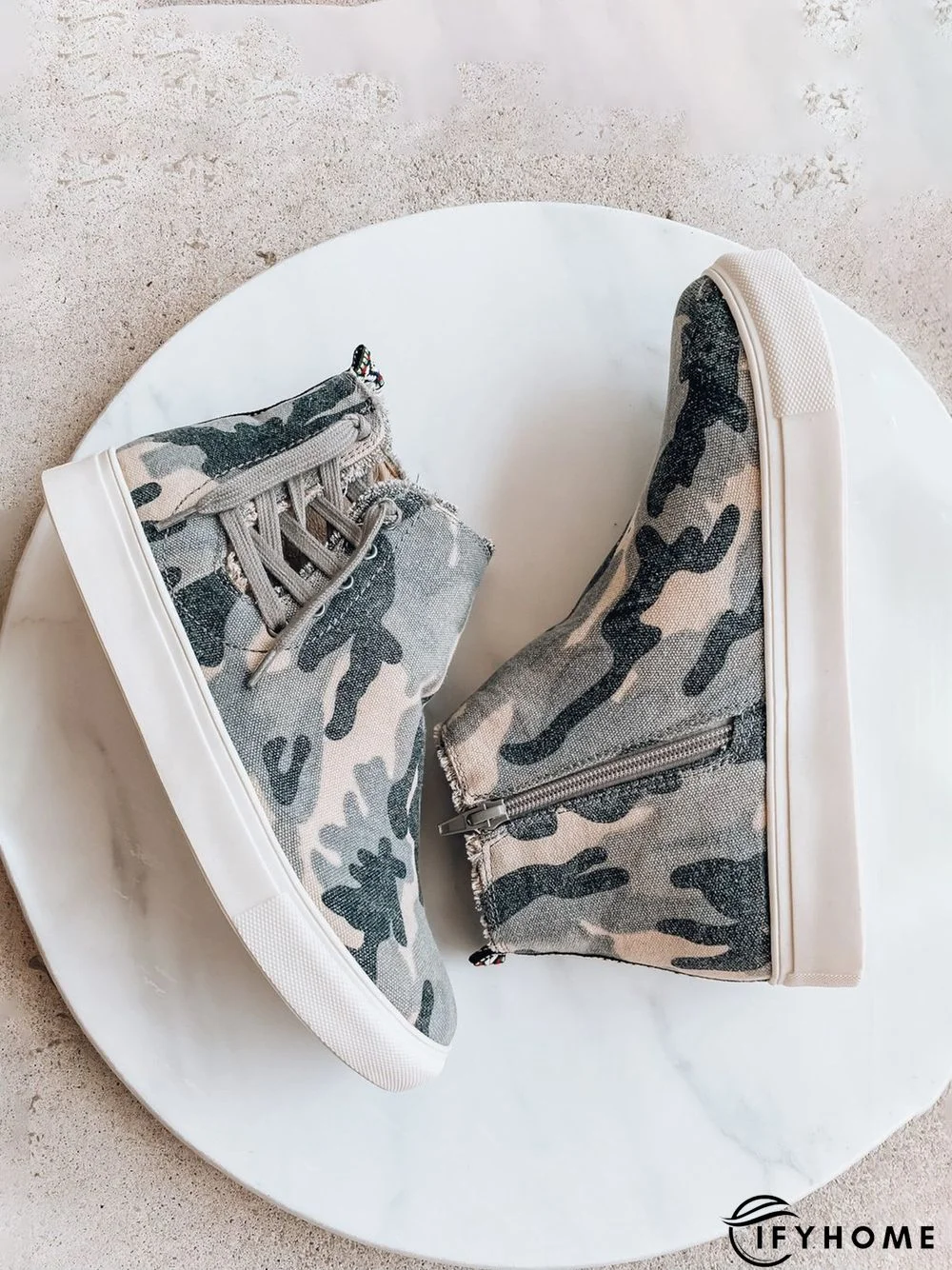 Casual Lace-up Decor Fringe High Top Canvas Shoes with Side Zip | IFYHOME