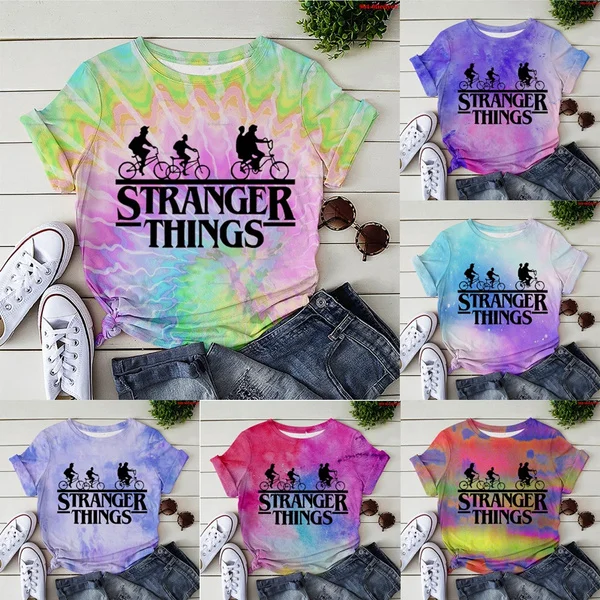 Hot Stranger Things T-Shirt Women Men Summer Tie Dye T-Shirt Short Sleeve O Neck Loose Tops