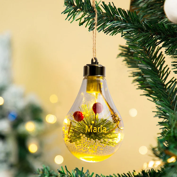 Weihnachtsornament-Personalisiertes Text Kiefernnadel Glühlampeform Ornament Weihnachten Geschenk- Anhänger mit LED Licht