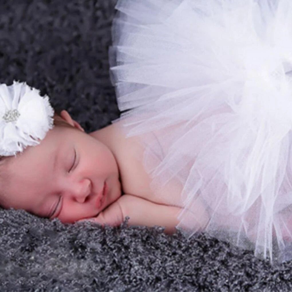 Cute Princess Newborn Photography Props Infant Costume Outfit with Flower Headband Baby Girl Summer Dress