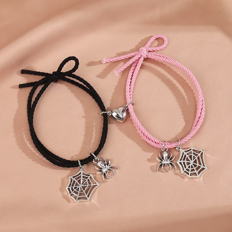 Funfloo Fashion Insect Spider Web Pendant Friendship Bracelet for Women Girls Love Heart Magnetic Rubber Band Bracelet Hair Accessories