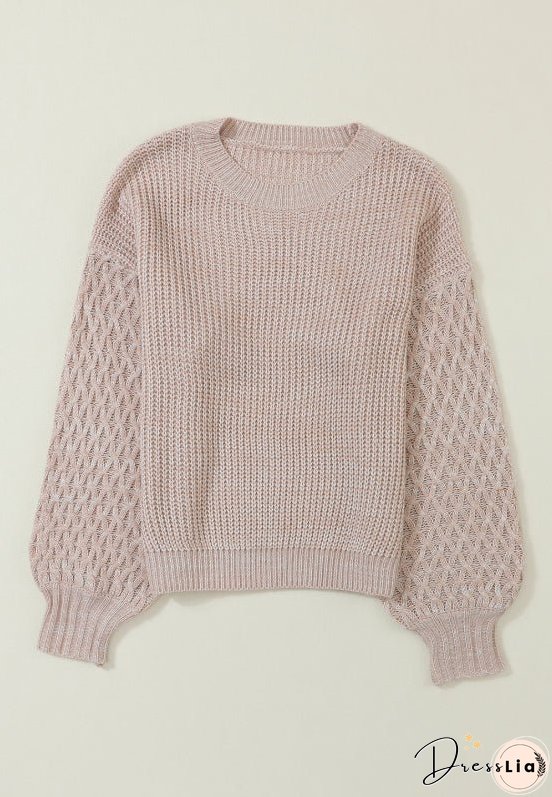 Cable-Knit Round Neck Dropped Shoulder Sweater