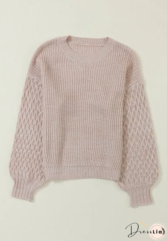 Cable-Knit Round Neck Dropped Shoulder Sweater