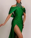 Fashion Green Sequined Floor Dress - 01