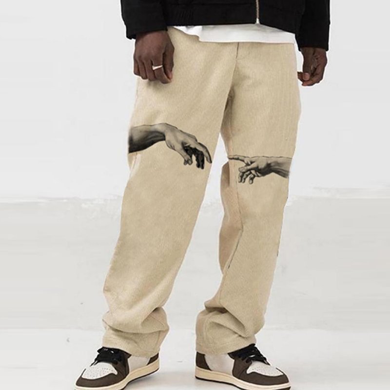 Casual Loose Hand Print Straight Pants for Men-VESSFUL