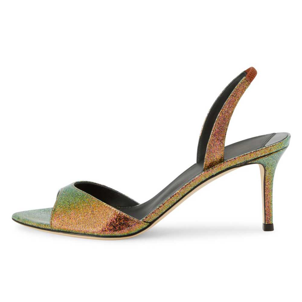 Multicolor Metallic Round Toe Stiletto Heel Fabric Sandals Nicepairs