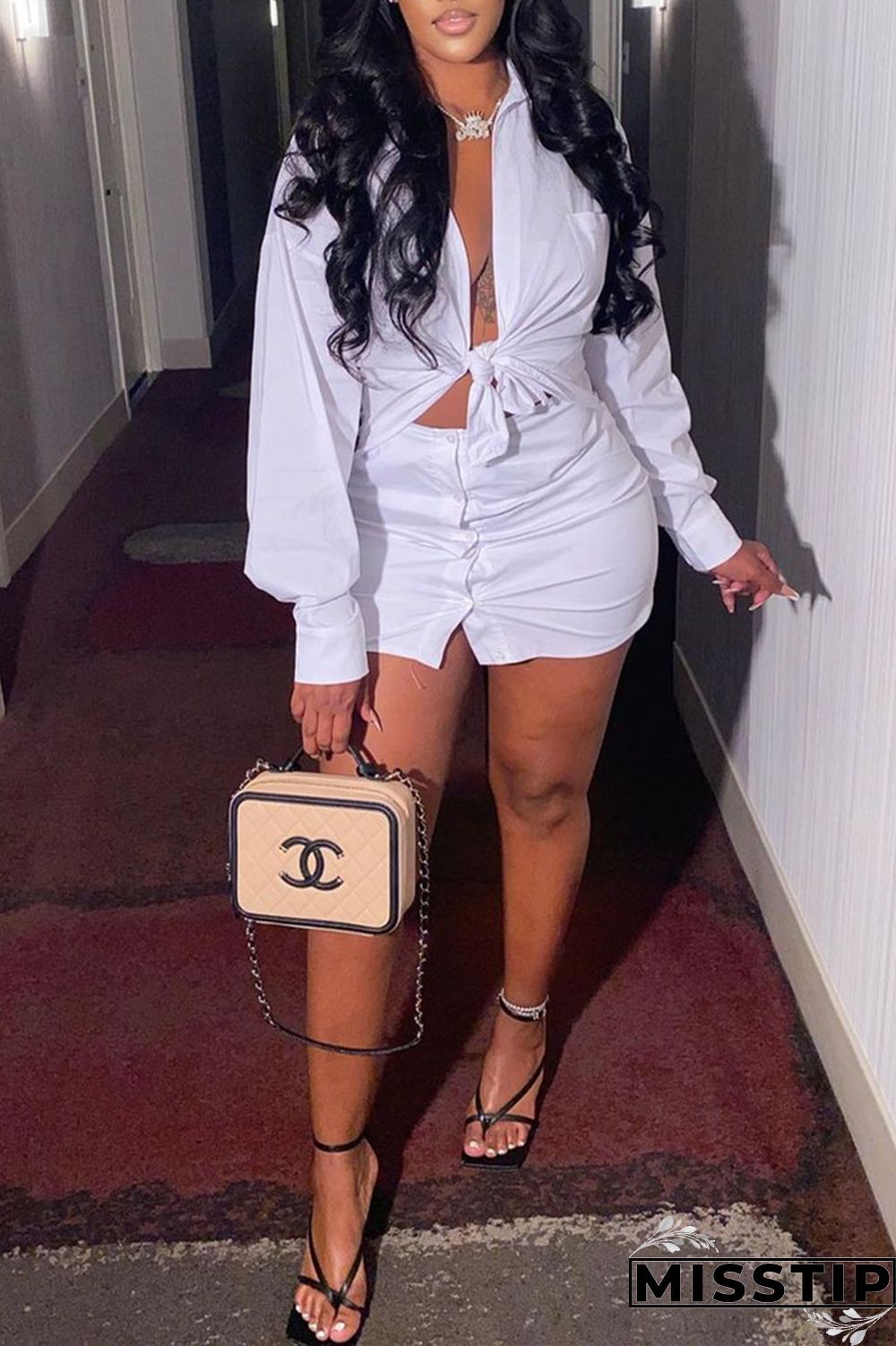 Coffee Fashion Sexy Solid Basic Turndown Collar Long Sleeve Two Pieces