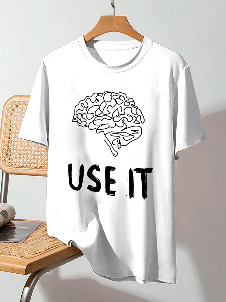100% Cotton Men's Brain Use It Print Casual T-Shirt