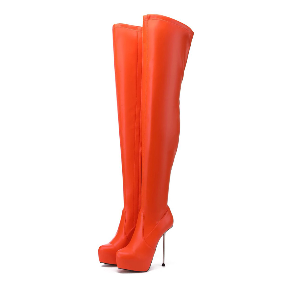 Over the Knee Boots Orange Color Hot Platform Party Metal Stiletto High Heel Fashion Women Shoes 2026 Zapatos Para Mujere  highheelher