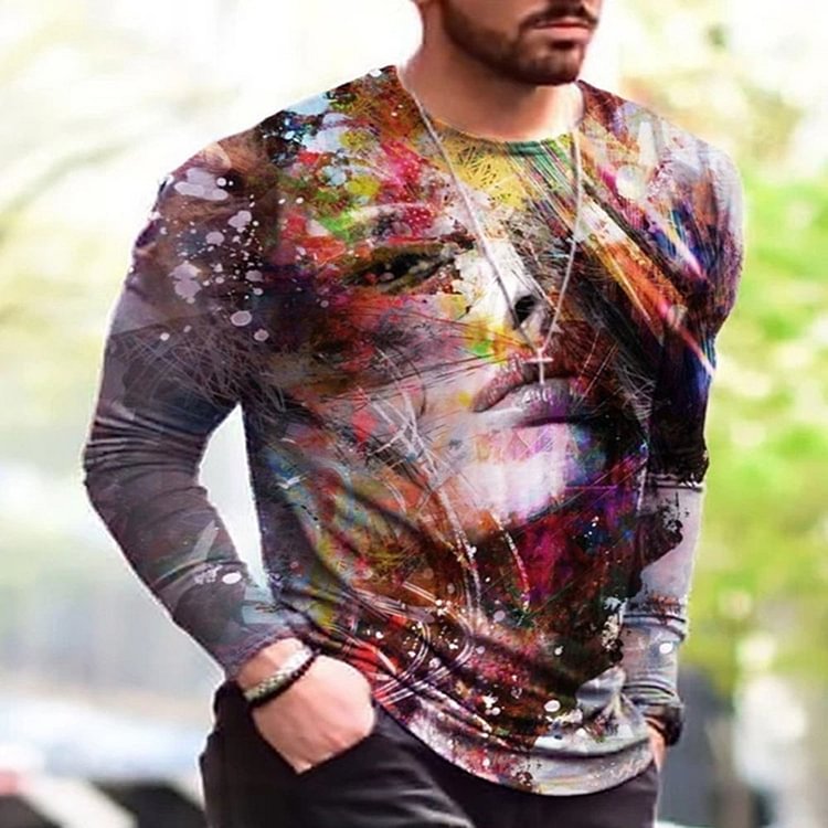Print Round Neck Casual Pullover Men's T-shirt