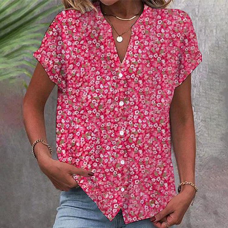 Pink Floral Print Short Sleeve Top