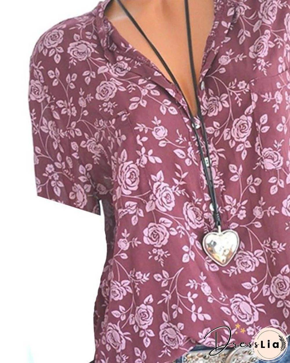 V Neck Loose Fitting Floral Printed Blouses