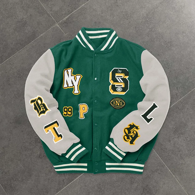 Retro Tide Brand Print Screenshot Baseball Jacket