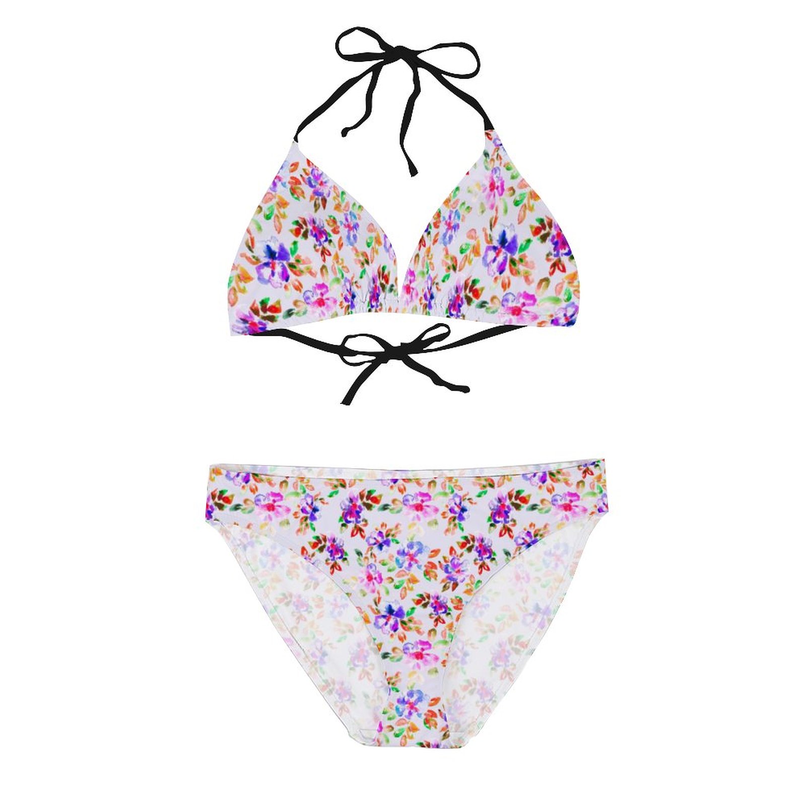 Floral Women's Halter Tie String Triangle Bikini Set