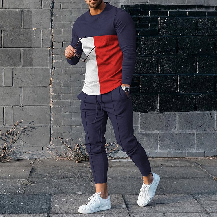 Hiboyz Classic Red And White Stitching T-Shirt And Pants Two Piece Set