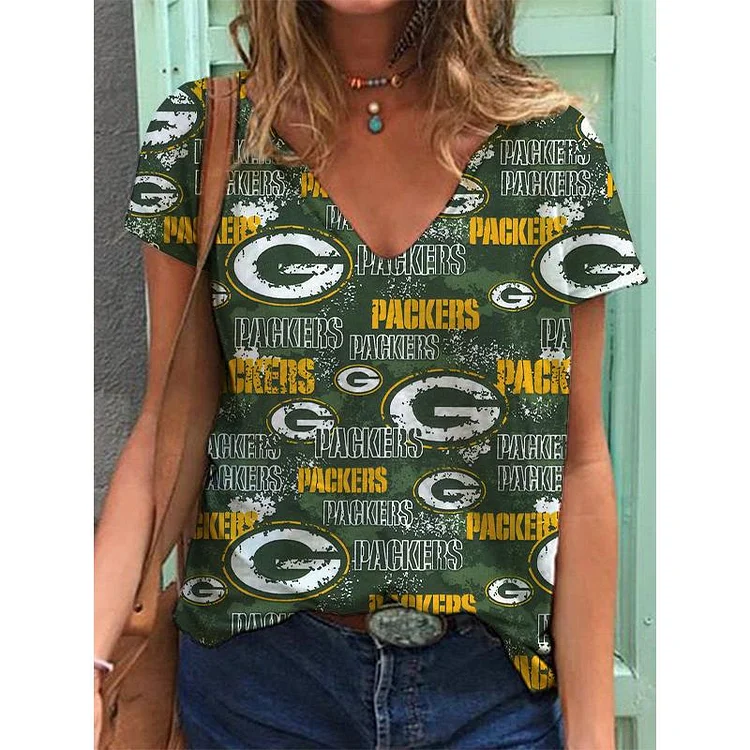 Green Bay Packers Lightweight Short Sleeve V-Neck T-Shirt