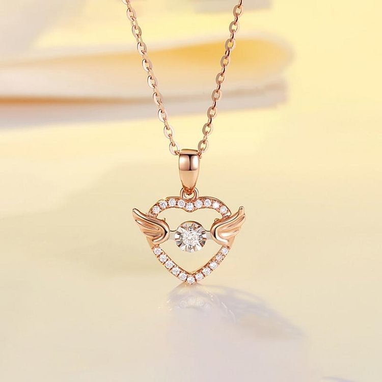 For Sister - Diamond Heart Wings Necklace