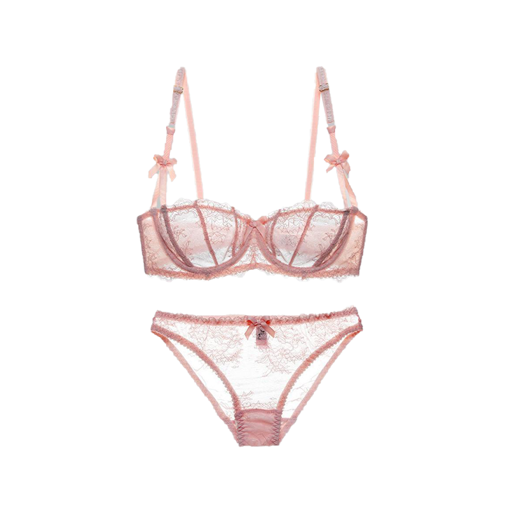  thdmladies Transparent Lace Girl Bra Set thedmladies