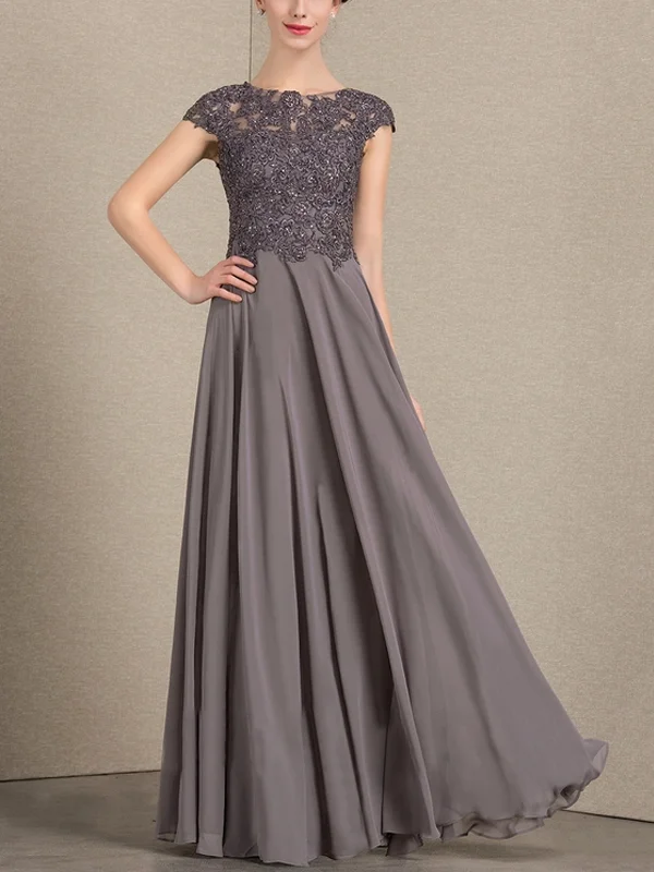 A-Line Mopping Chiffon Lace Maxi Dress