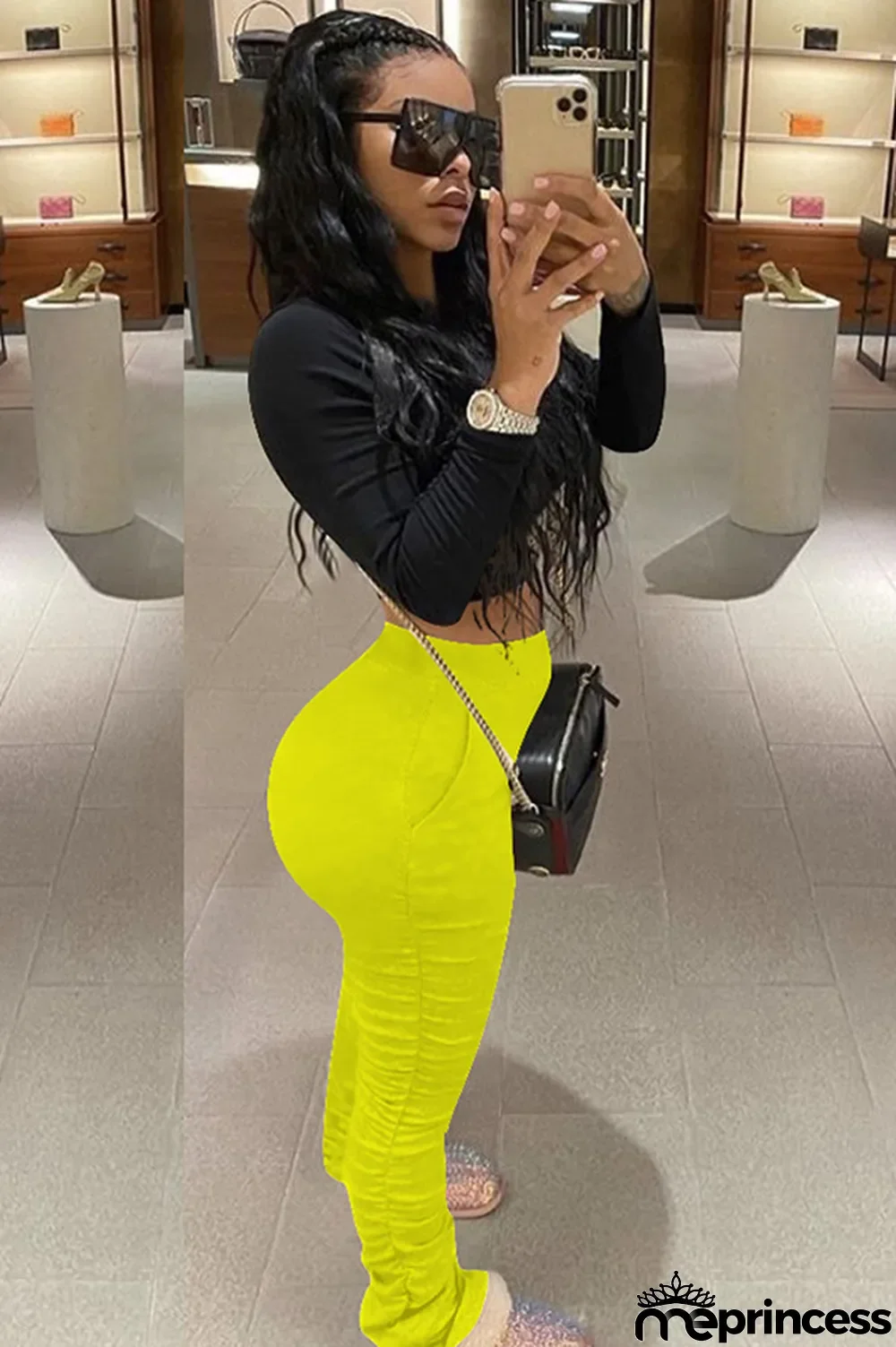 Cream white Polyester Elastic Fly Sleeveless Mid bandage Solid Patchwork pencil Pants