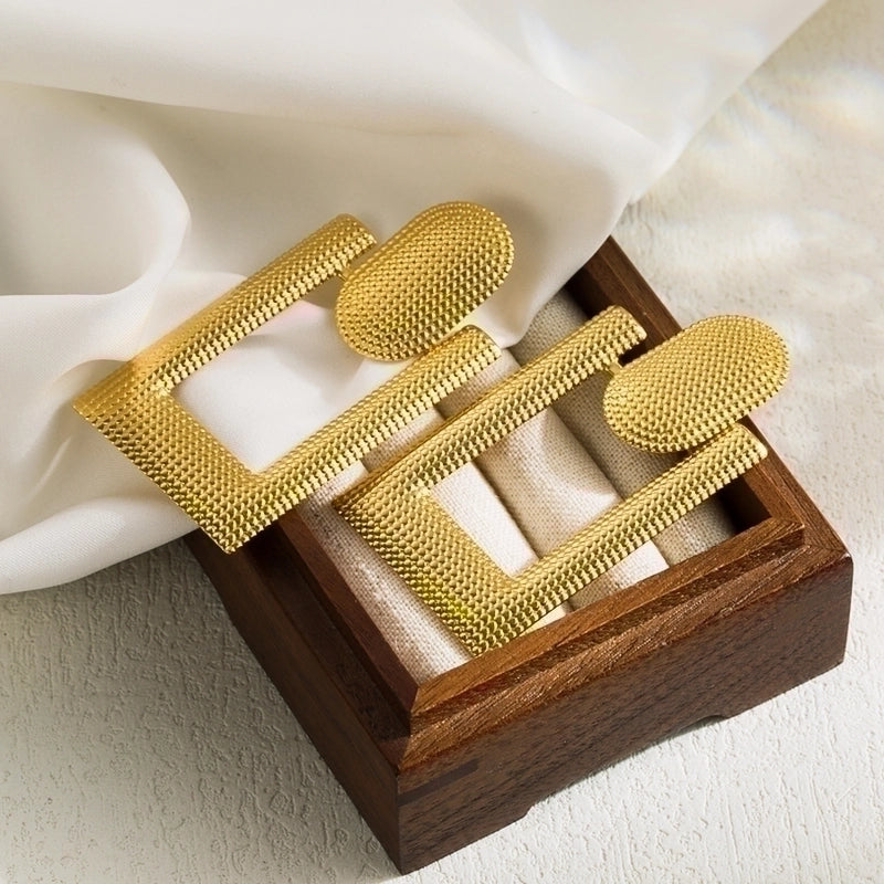 1 Pair Vintage Style Minimalist Artistic Square Oval Flower Irregular Stainless Steel Gold Plated Drop Earrings