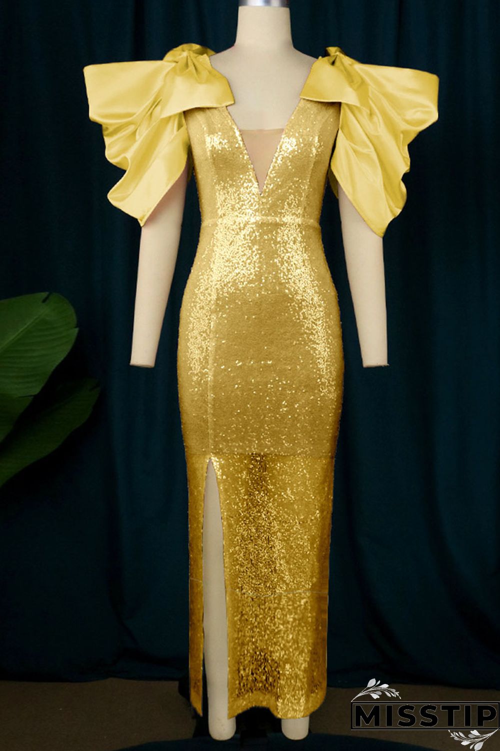 Pink Celebrities Elegant Solid Patchwork With Bow V Neck Evening Dress Dresses