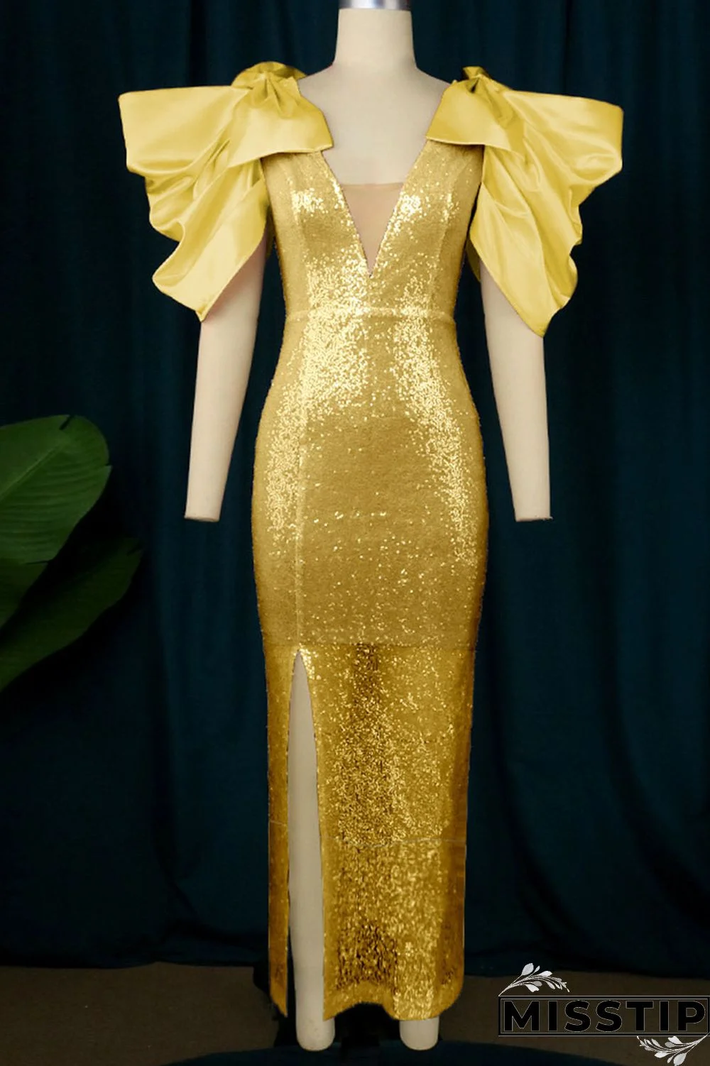 Pink Celebrities Elegant Solid Patchwork With Bow V Neck Evening Dress Dresses