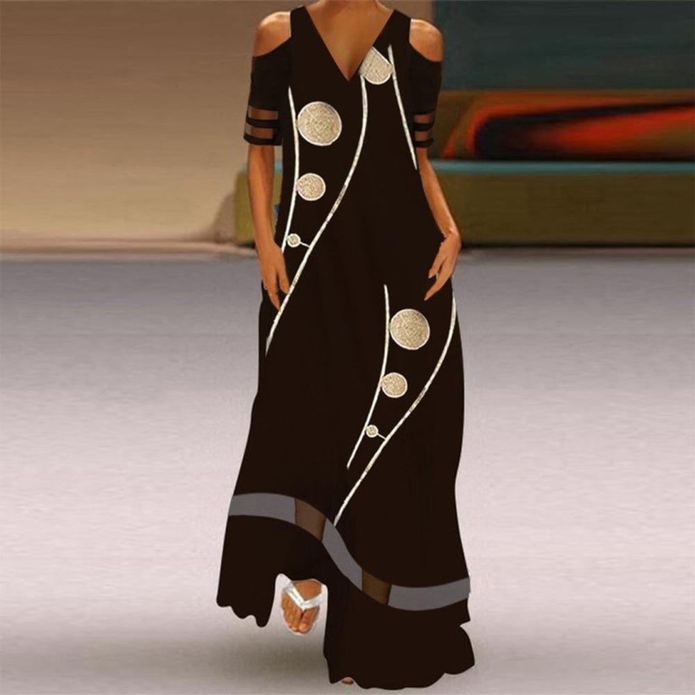 Elegant Short Sleeve Black Maxi Dress