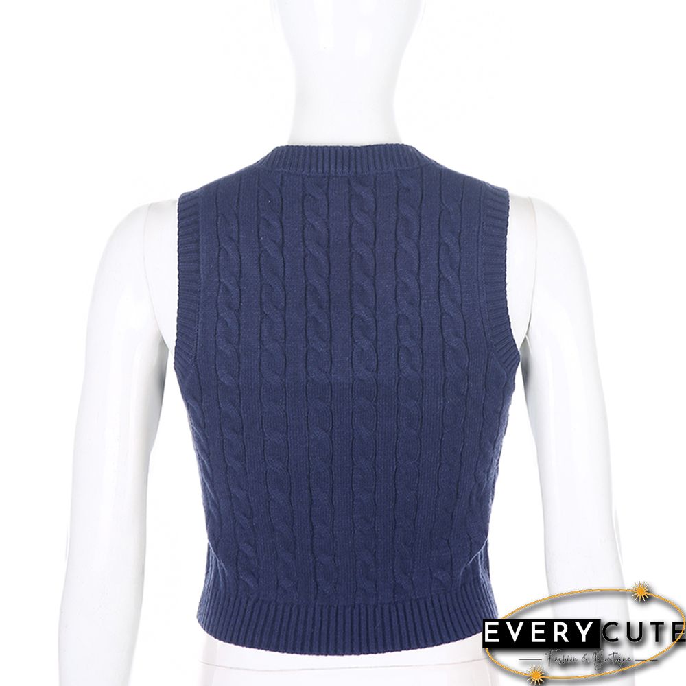 Navy Blue V Neck British Style Tank Sweater