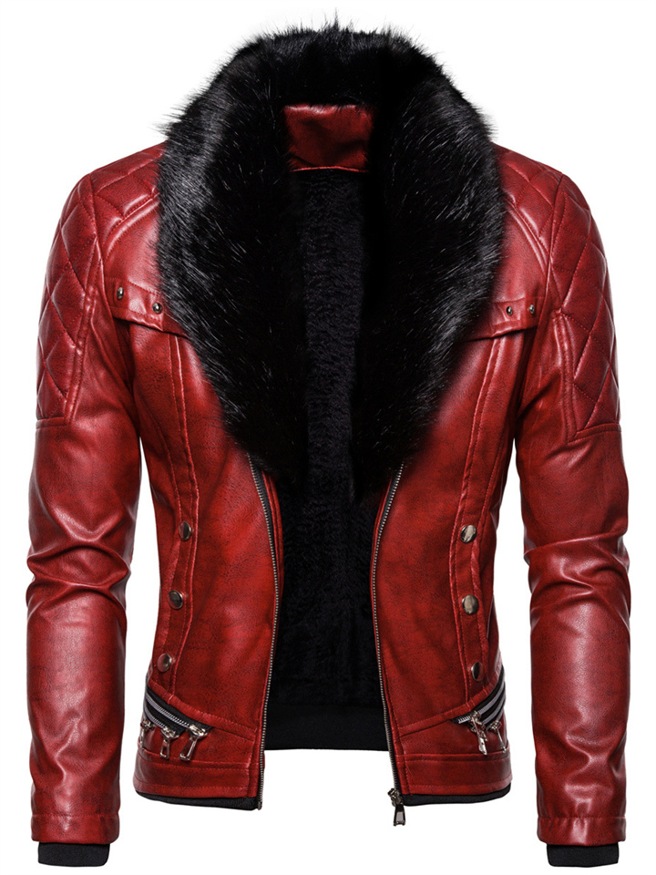 Autumn and Winter New Fashion Solid Color Button Collar Men's Leather Jacket