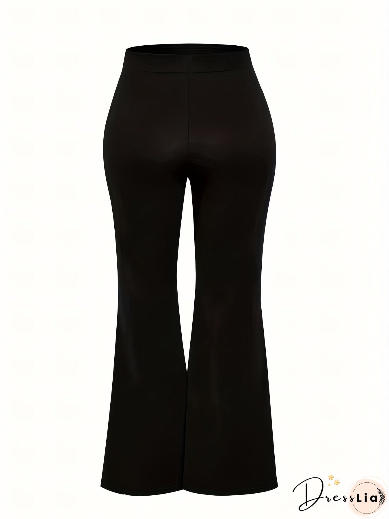 Plus Size Casual Pants, Women's Plus Plain High Waist Slight Stretch Loose Flare Leg Pants