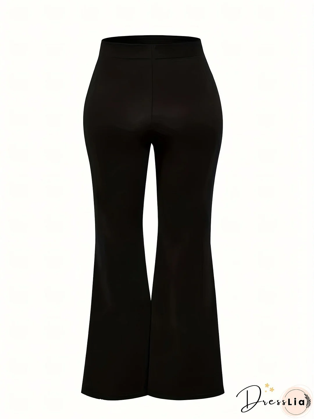 Plus Size Casual Pants, Women's Plus Plain High Waist Slight Stretch Loose Flare Leg Pants