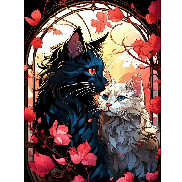 Romantic Cat Couple 30*40CM (Canvas) Full Round Drill Diamond Painting gbfke