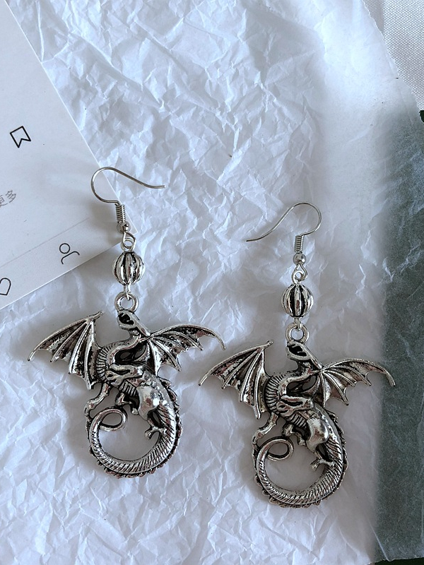 Vintage Punk Style Evil Dragon Silver Earrings