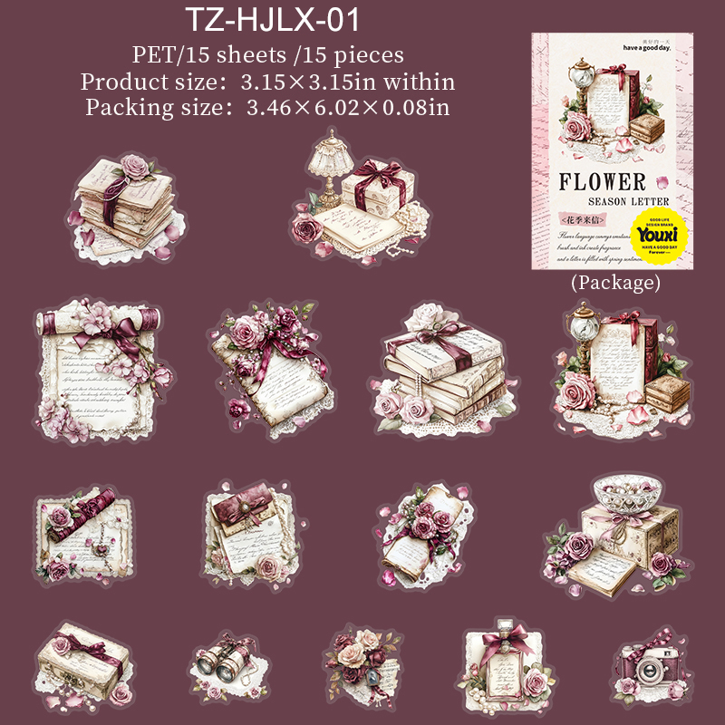 PET Sticker - Flower Season Letter Series Vintage Floral Book 
