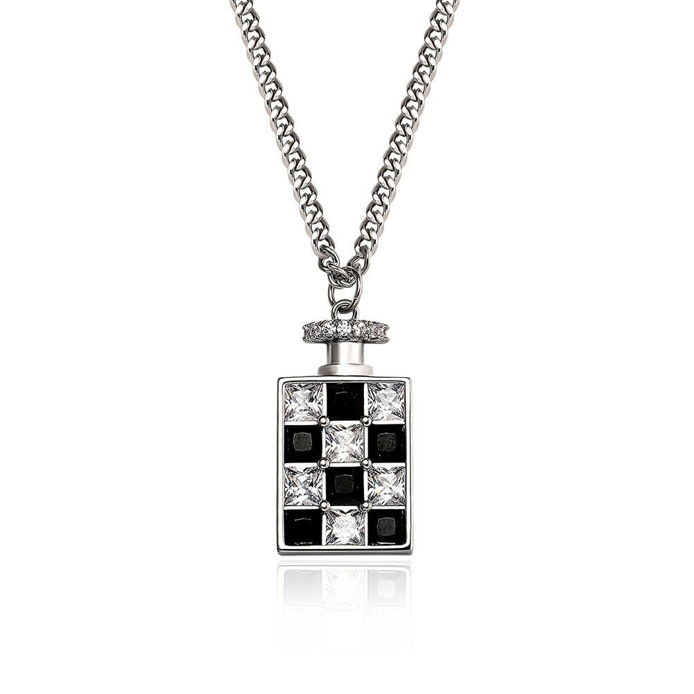 Iced Out Checkerboard Perfume Bottle Pendant Necklace-VESSFUL