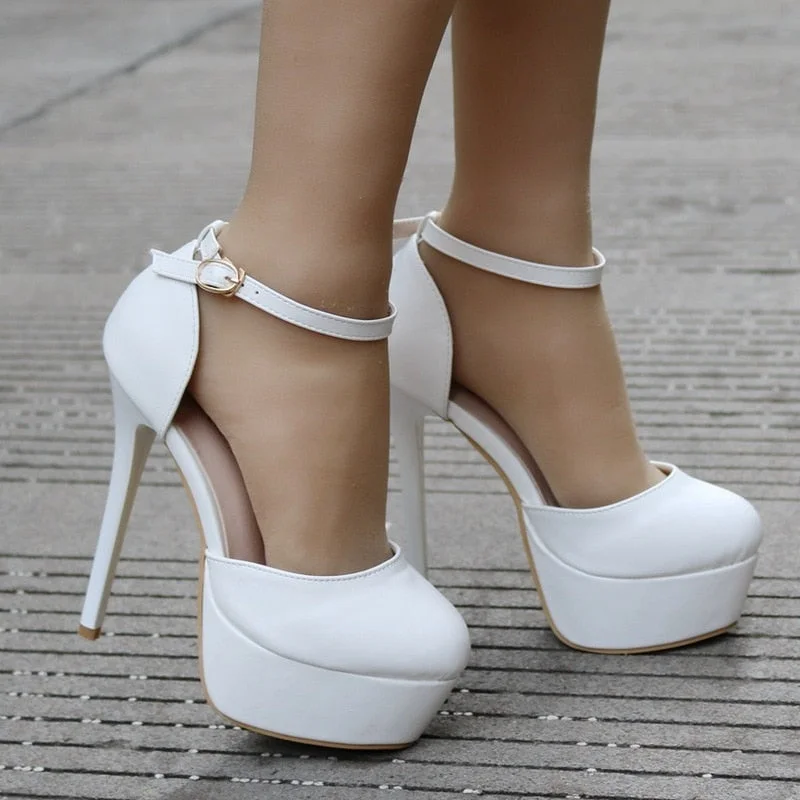 Vstacam  Fashion Women Pumps Shoes Waterproof Platform Hollow Round Toe Thin Heels 14CM High Heels Women's Wedding Shoes