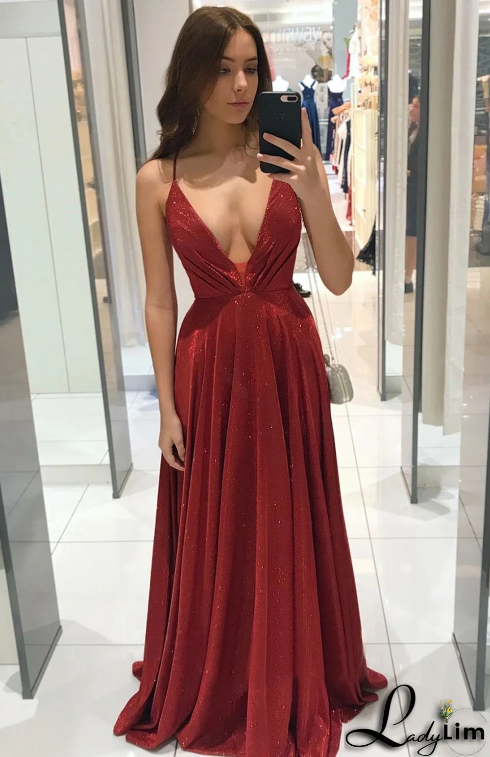 Summer Formal Red Deep-V Strap Evening Dress